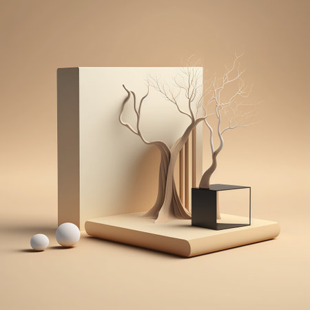 3d render, abstract minimal geometric forms, podium for product presentation.の写真素材
