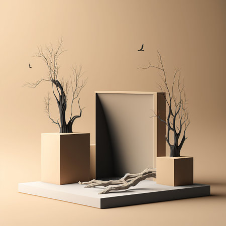 3d render, abstract geometric forms, podium for product presentation. Minimal scene with primitive shapesの写真素材