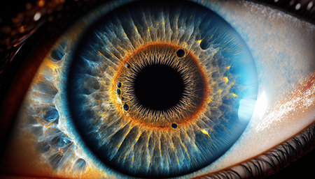 Close-up of human eye with iris. Human eye in space.の写真素材