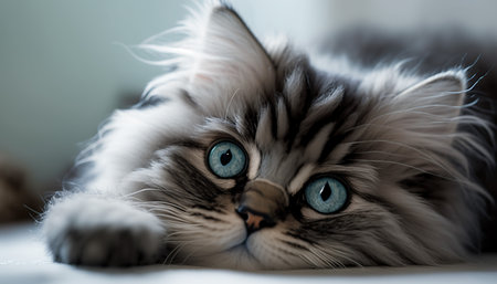Persian cat, breed of siberian, close-upの写真素材