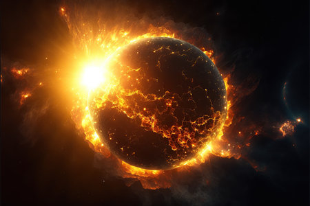 Planet Earth in fire and smoke. Solar system. 3D renderingの素材