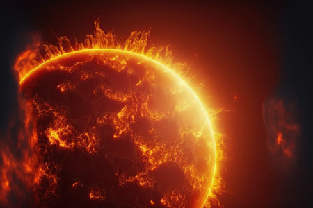 planet in space with fire and smoke, 3d illustration, horizontalの素材