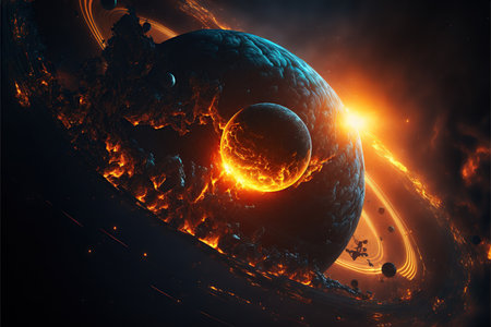 Neon circle with smoke on dark background. 3D Renderingの素材