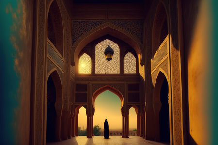 Man in the mosque, Ramadan Kareem background. 3d renderingの素材