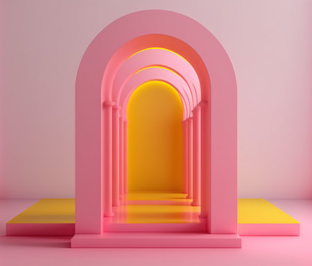 Abstract minimal scene with geometrical forms. Pink background. 3d renderの素材
