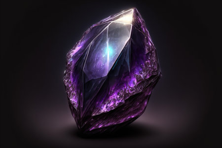 Purple crystal on black background. 3d rendering. Computer digital drawing.の素材