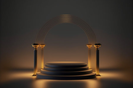 Abstract round podium illuminated with spotlight. Award ceremony concept. 3D renderの素材
