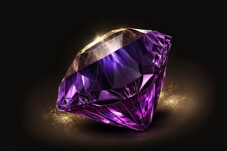 Purple diamond on a black background. 3d render illustration.の素材