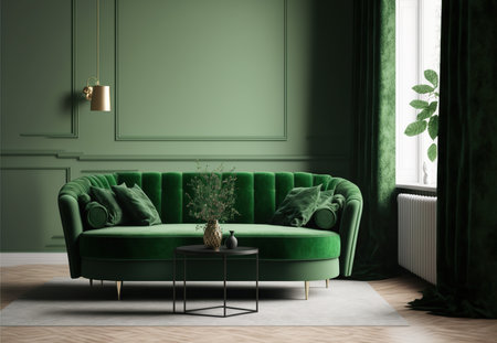 interior with green sofa. 3d render illustration mock-upの素材