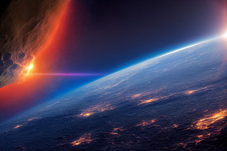 Sunrise from space on planet Earth. Elements of this image furnished by NASAの素材