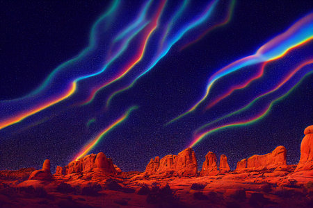 Northern lights in the sky over Monument Valley, Arizona, USA.の素材