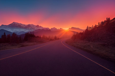 Mountain road at sunset in the Alps. Austria, Europe.の素材
