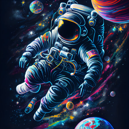 Astronaut in outer space. Colorful illustration of astronaut.の素材