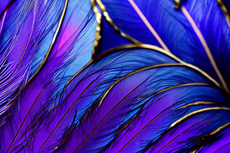 Macro closeup of blue and purple feathers for background or textureの素材