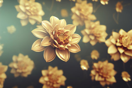 Golden dahlia flower on a dark background. 3d renderingの素材
