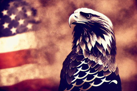 American Eagle with American Flag on a grunge background. Toned.の素材