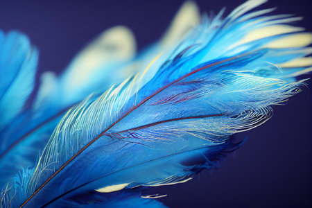 Beautiful color feathers on dark background, blue feather texture on dark pattern and blue background, feather wallpaperの素材