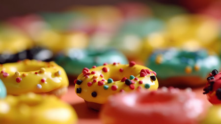 Colorful cupcakes with sprinkles, shallow depth of field.の素材