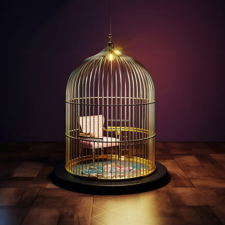 3d rendering of a birdcage with a book in itの素材