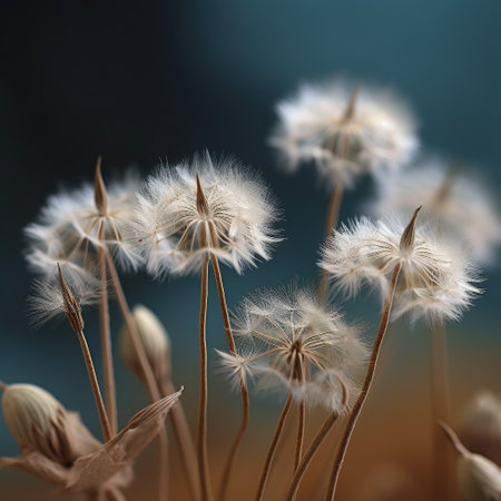 Dandelion seeds on a dark background. Selective focus.の素材