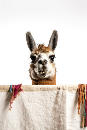 Llama in studio on a white background, close-upの素材