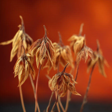 Dry leaves on a blurred background. Close-up. Selective focus.の素材