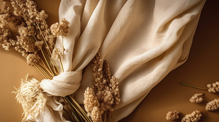 Beautiful bouquet of dried flowers on a beige background.の素材