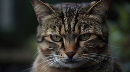 Close up portrait of a cat with green eyes looking at the cameraの素材