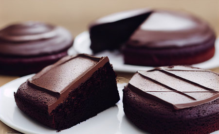Chocolate cake on a white plate. Shallow dof. generative aiの素材