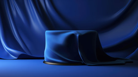 Blue background with blue drapery and a chair. generative aiの素材