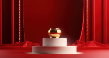 Abstract background with podiums and red velvet curtain. generative aiの素材