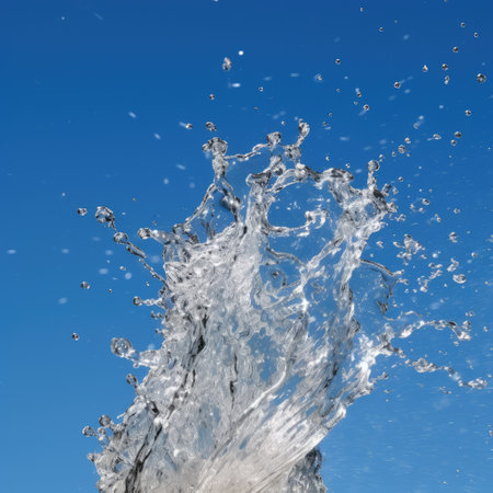 Water splash against blue sky background. Abstract water splashes on blue sky background. generative aiの素材