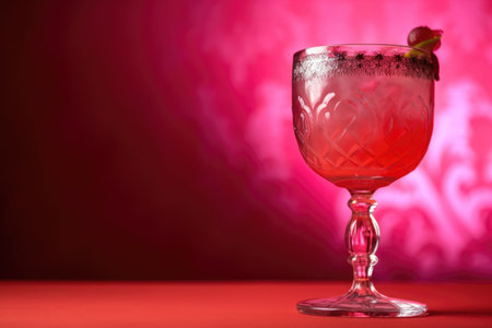 Cocktail in a glass with ice on a red background. generative aiの素材