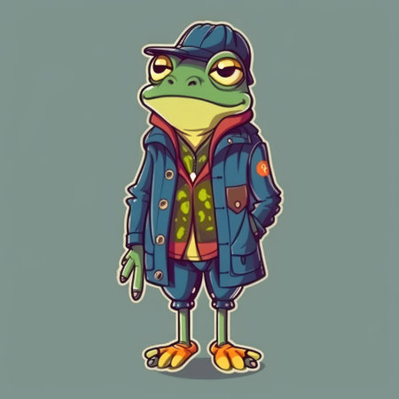 Frog in a raincoat and a cap. illustration. generative aiの素材