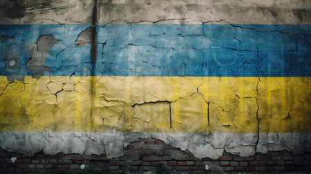 Flag of Ukraine painted on old brick wall. National flag of Ukraine. generative aiの素材