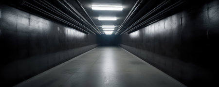 Underground tunnel with glowing lights. Long exposure.generative aiの素材