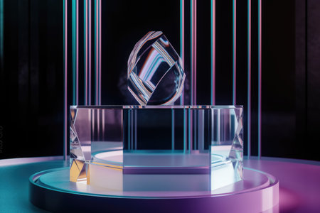 Futuristic podium for product presentation. Podium for cosmetic product. generative aiの素材