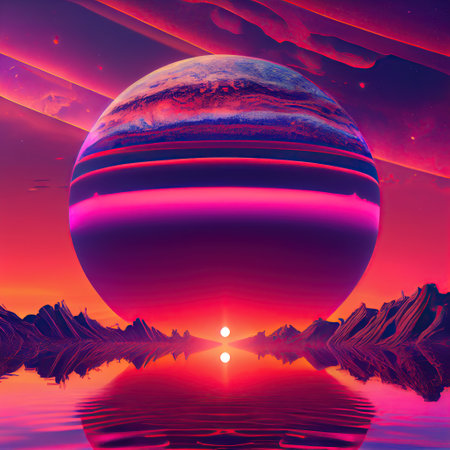 abstract scene with planet in pink and blue colors, 3d illustration. generative aiの素材