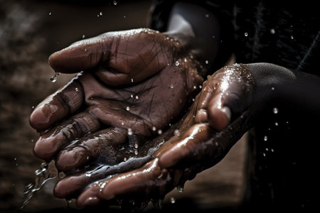 Hands of a woman washing her hands with water, close up. generative aiの素材