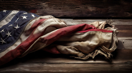 American flag on a wooden background. Selective focus. Toned. generative aiの素材