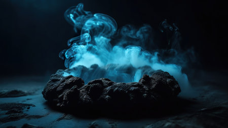 Conceptual image of coal burning in the dark with smoke. Selective focus. generative aiの素材