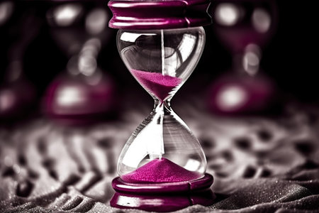 Hourglass with pink sand running through the time, concept of passing time. generative aiの素材
