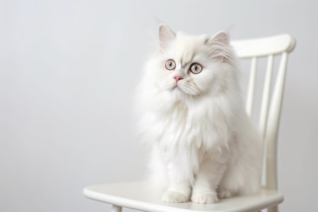 white persian cat sitting on a chair on a white background. generative aiの素材
