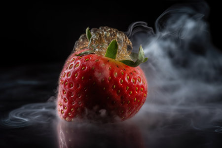 strawberry with smoke on a black background, close-up. generative aiの素材