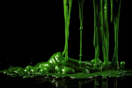 green paint splashing on black background close up. High quality photo. generative aiの素材