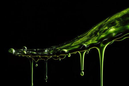 green paint splashing on black background. close up of green paint splashing on black background. generative aiの素材