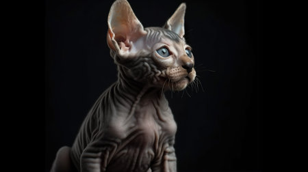 Portrait of a Sphynx cat on a black background. generative aiの素材