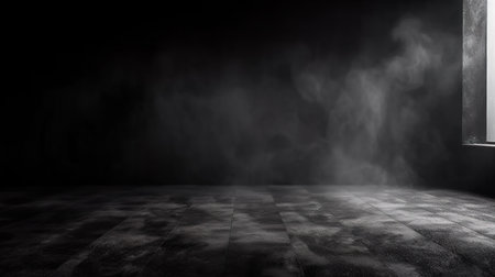 Empty room with smoke coming out from the door. generative aiの素材