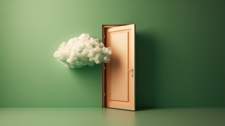 Opened door with cloud in the shape of a heart. generative aiの素材
