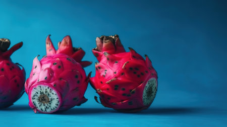 Pitaya or dragon fruit or pitahaya on blue background. generative aiの素材